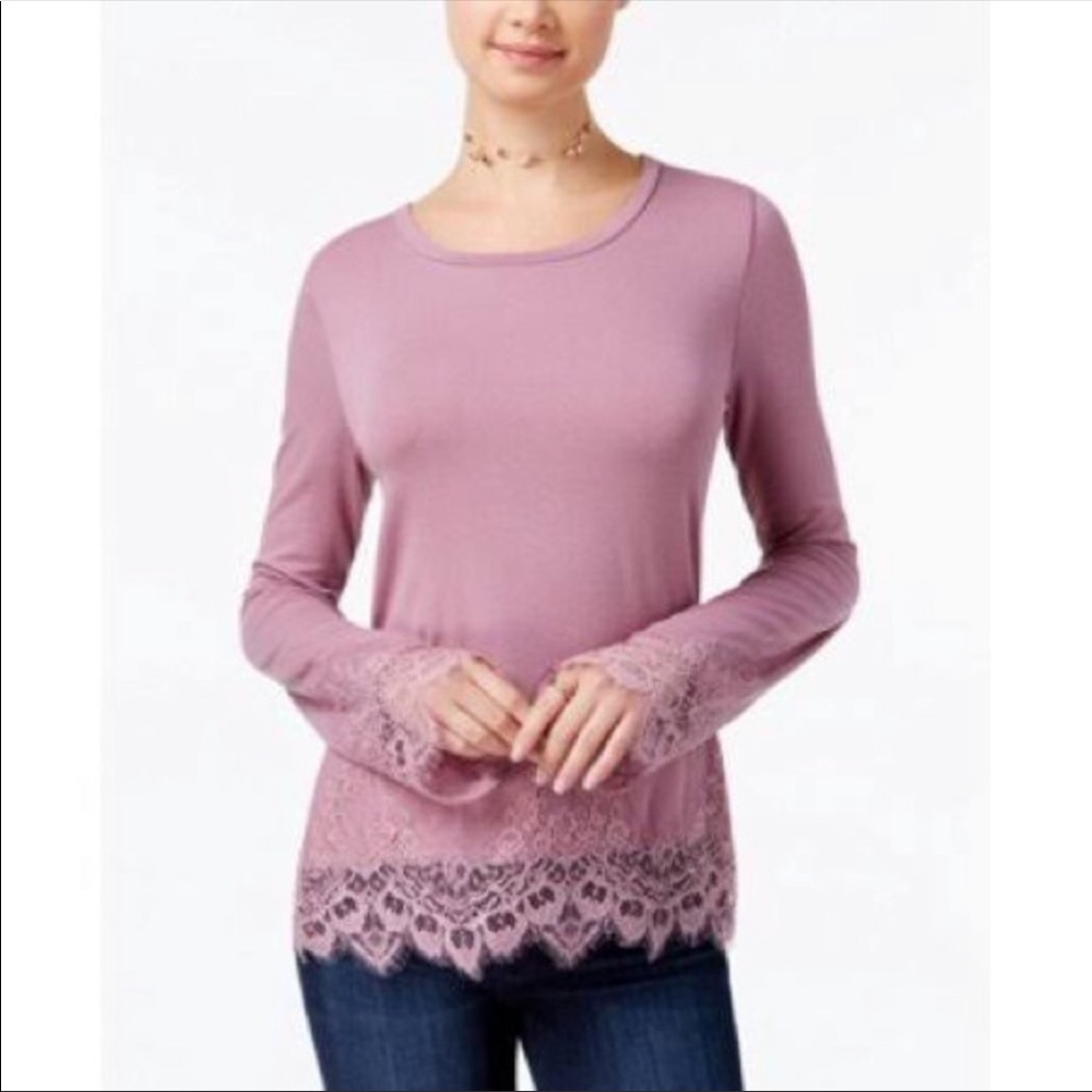 One Hart Size X-Large Pink Lace-Hem Long Sleeve XL Top